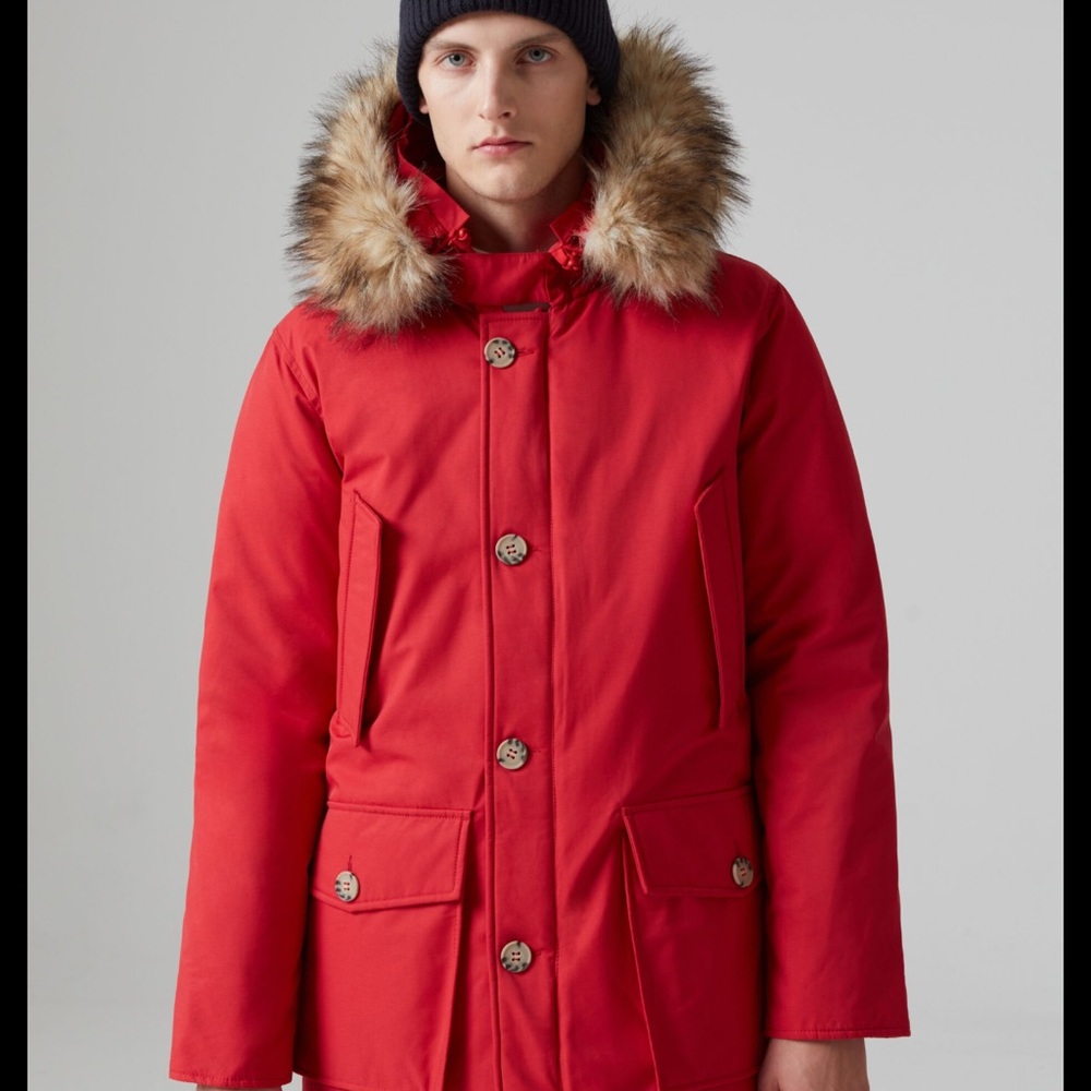 Red Fur-Trimmed Men's Parka